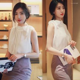 Women's T Shirts Chiffon Shirt Fashion Korean Version Of Temperament Half High Neck Ribbon Bow Top Fashionable Western Style Pullover Sle