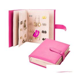 Arts And Crafts Creative Jewellery Storage Box Pu Leather Book Earrings Stud Collection Portable Women Display Stand 4 Colours Drop Deliv Dh2O7