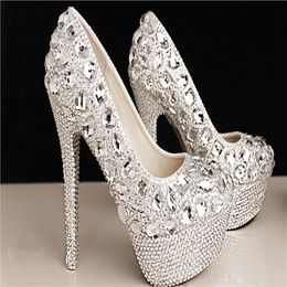 Fashion Luxury Crystals Rhinestone Wedding Shoes Size 12 cm High Heels Bridal Shoes Party Prom Women Shoes 208t