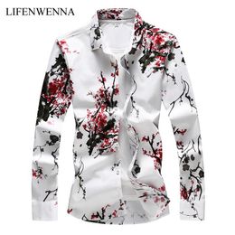 Men's Casual Shirts 2021 Autumn Fashion Shirt Slim Fit Long Sleeve Floral Mens Clothes Trend Flower Plus Size 7XL287l
