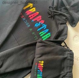 Mens Hoodies Sweatshirts hoodie Trapstar full tracksuit rainbow towel embroidery decoding hooded sportswear men and women sportswear suit zipper trousers Size XL