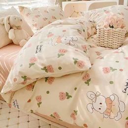 Bedding sets Kids Set No Filling Kawaii Cartoon Duvet Cover Flat Sheet Pillowcase Soft Bed Linens Dormitory Bedroom Home Textile 230914