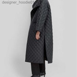 Women's Down Parkas Obrix Long Casual Style Streetwear Jacket V-Neck Full Sleeve Loose Ankle Length Trendy Quilted Coat For Women 201026 L230916
