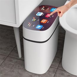Smart Sensor Automatic Electronic Garbage Can Dwaterproof Bathroom Toilet Water Narrow Seam Trash Basurero 211229190S