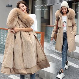 Women's Trench Coats 2023 Winter Thick Warm Down Padded Coat Plus Velet Cotton Hooded Loose Parkas Fur Lining Mujer