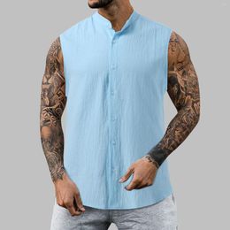 Men's Tank Tops Mens Fashion Fitness Street Solid Colour Cotton Linen Casual Vest Vintage Korean