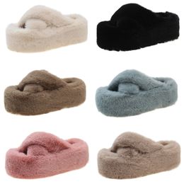 2023 Winter multi-colored plush slippers women thick bottom warm cotton drag black blue pink brown color6 fashion