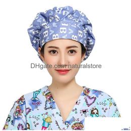 Beanie/Skull Caps Cotton Scrubs Beanie West-Absorbent Elastic Section Pet Grooming Nursing Work Hats Lab Flower Print Scrub Hat Drop D Dhdsj