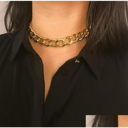 Chokers Punk Miami Cuban Choker Necklace Collar Statement Hip Hop Big Chunky Aluminium Gold Colour Thick Chain Women Jewelry2675956 Drop Dh9Jw