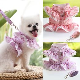 Dog Collars Leashes Summer Pet Harness With Leash Flower Dress Cartoon Vest For Small Dogs Cat Clothing Puppy Clothes Accessories Dropshipping 230915