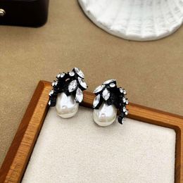 Stud Earrings Baroque Rhinestone Black Metal Symmetrical Pendientes For Women