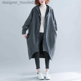 Women's Down Parkas Women's Jackets Fashion Korean Casual Grey Loose Thickened Solid Hooded Jacket Quilted Coats Long Sleeve Zipper Coat 2023 Autumn Winter L230915