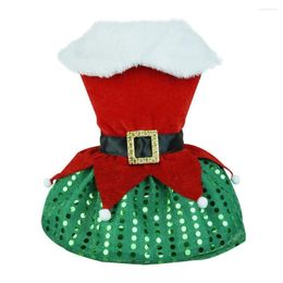 Dog Apparel Sequined Pet Dress Holiday Costume Festive Santa Claus Up Skirt Sparkling Sequin Hem Comfortable For Christmas