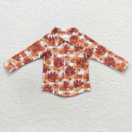 Clothing Sets Wholesale Thanksgiving Day Western Baby Boys ClothesTurkey Pumpkin Pine Nut Orange Plaid Long-sleeved Top Kids Boutique