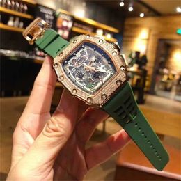Same Rm011 Luxury Watches Richarsmilles Full Sky Star Set Diamond Bucket Mechanical Watch Mens Multifunctional Silicone Sport Cy