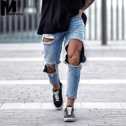 Moomphya 2019 New Distressed Big Holes Skinny Jeans Men Streetwear Hip Hop Mens Ripped Jeans Denim Pants Stylish Men Blue300l