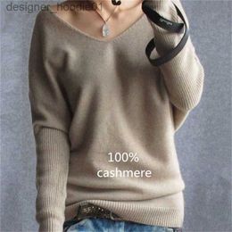 Women's Sweaters Spring autumn cashmere sweaters women fashion sexy v-neck pullover loose 100% wool batwing sleeve plus size knitted tops 200929 L230915