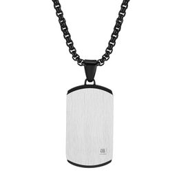 For Mens Boy XMAS Gifts Stainless Steel Brushed Zircon Dog Tag Pendant Necklace Between Electric Black Silver 3mm 24inch n1906