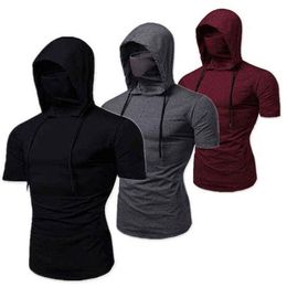 Summer Men's T Shirt Personality Stretch Ninja Suit Hooded Casual Short Sleeved Men T Shirt Mask Suit G220217260K