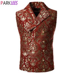 Men's Vests Mens Victorian Double Breasted Vest Brocade Paisley Floral Weeding Waistcoat Male Gothic Aristocrat Steampunk Victorian Gilet 230914