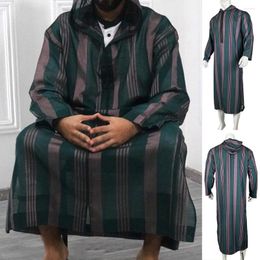 Ethnic Clothing Muslim Men Kaftan Robes Pakistan Traditional Jubba Thobe Hooded Stripe Middle East Arab Abaya Dress