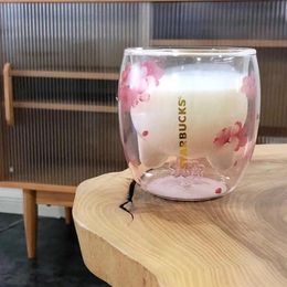 Starbucks Limited Eeition Sakura Cattail Tassen Kaffeetasse Spielzeug 6oz rosa doppelwandige Glasbecher3014