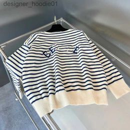 Women's Sweaters Women's Sweaters Autumn and winter stripe embroidery sticker women's knitted sweater casual temperament commuter top L230915