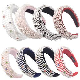 Colorful Diamond Headband Deeply Full Pearl Padded Velvet Headbands For Women Thick Alice Plush Hairband Crown Hair Accessories2834