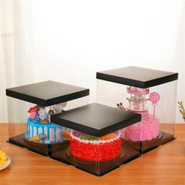 1pc 10 Inch Clear Transparent Plastic Cake Box Display Square Baking Muffin Packaging Cupcake Carrier Storage Container With Lid2711