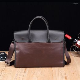 Briefcases Crazy Horse Leather Men Briefcase Retro Laptop Bag Man Handbag Fashion Shoulder Bags