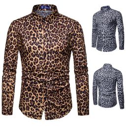 2019 New Mens Fashion Leopard Print Printed Blouse Casual Long Sleeve Slim Fit Shirts Tops camisa masculina F1308P