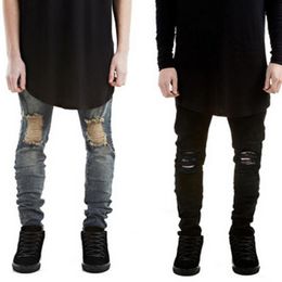 Whole-Newest Fashion Ripped Jeans Men Brand Runway Destroyed Denim Skinny Biker Jeans Hip Hop Washed Black Jeans272E