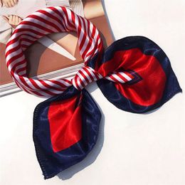 Scarves 1PC Retro Women Leopard Red Striped Small Square Silk Feel Satin Scarf Vintage Head Neck Hair Tie Band Ring Shawl Summer 230915