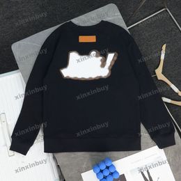 xinxinbuy Men designer Hoodie Sweatshirt 23ss Leather letter embroidery long sleeve women Black green brown Grey M-2XL