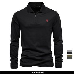 Men s Polos AIOPESON Brand Long Sleeve Polo Shirts 100 Cotton Solid Colour Casual for Men Sping Autumn Basic 230915