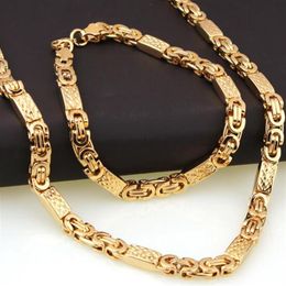 18K Gold plated Stainless steel titanium steel plated gold square square chain necklace bracelet set248d
