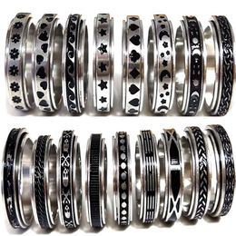 50pcs Multi-styles Mix Rotating Stainless Steel Spin Rings Men Women Spinner Ring Whole Rotate Band Finger Rings Party Jewelry244R