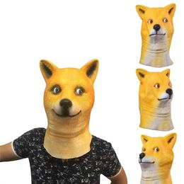 Funny Doge Dog Mask Cartoon Latex Halloween Party Mask Full Head Overhead Animal Cospaly Masquerade Fancy Dress Up Carnival Mask Y283N