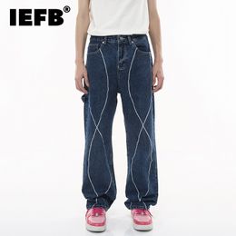 Mens Jeans IEFB Fashion Design Korean Style Straight Tube Loose Line High Grade Baggy Denim Pants Autumn 9C2155 230914