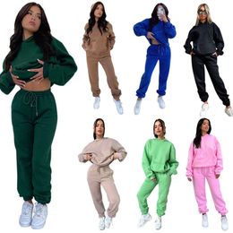 Tracksuit Women Sportswear 2023 Autumn And Winter Two Piece Set Activewear Solid Colour Long Sleeve Hooded Fleece Hoodie And Pants 2PCS Jogger Sweatsuit Outfits