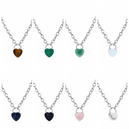 Pendant Necklaces Good Quality Natural Crystal Gemstone Love Heart Lock Charm Necklace With Alloy Chain For Men And Women Dr Dhgarden Dh1Fw