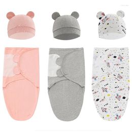 Blankets Cotton Baby Swaddle Blanket Wrap Hat Set For Infant Adjustable Born 0-6 Month