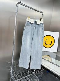 New autumn and winter denim outfit embroidered hem high-waisted straight leg denim pants homecoming pants ideas