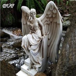 Decorative Objects Figurines BUF-Old Outdoor Garden Decoration Angel Statue Resin Crafts Decorative Ornaments Home Decoration Wing Sculpture 230914