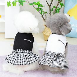 Dog Apparel Pet Plaid Dress For Dogs Small Clothes Wedding Princess Spring Summer Soft Sweet Black White Skirt