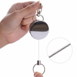 Keychains 1 Pcs Retractable Resilience Steel Wire Rope Elastic Keychain Recoil Sporty Alarm Key Ring Anti Lost Ski Pass ID Card203z