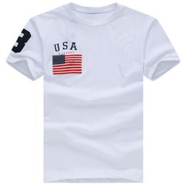 Summer Men's T-Shirts USA Flag With Big Pony Cotton T Shirt O-Neck Sport Tees Top Navy Blue White Red S-XXL2607