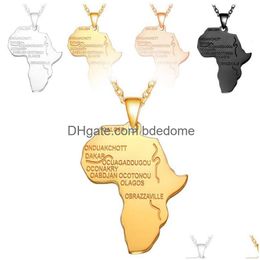 Pendant Necklaces Hip Hop Africa Map Necklace Men S Gold Sier Rose Black Lettering African Charm Link Chain For Women Hiphop Jewellery D Dhha9