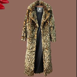 Women's Fur Faux Fur 7XL 8XL Luxury Chic Long Sleeve Long Fur Coat Leopard Women Faux Fur Coat Plus Size Autumn Winter Thickened Warm Tops Fur Jacket 230915