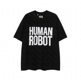 Galleries DEPT Harajuku 23SS Spring Vintage Washed gold stamp HUMAN ROBOT Letters Printed Logo T Shirt Loose Oversized Hip Hop Unisex Short Sleeve Tees WMU